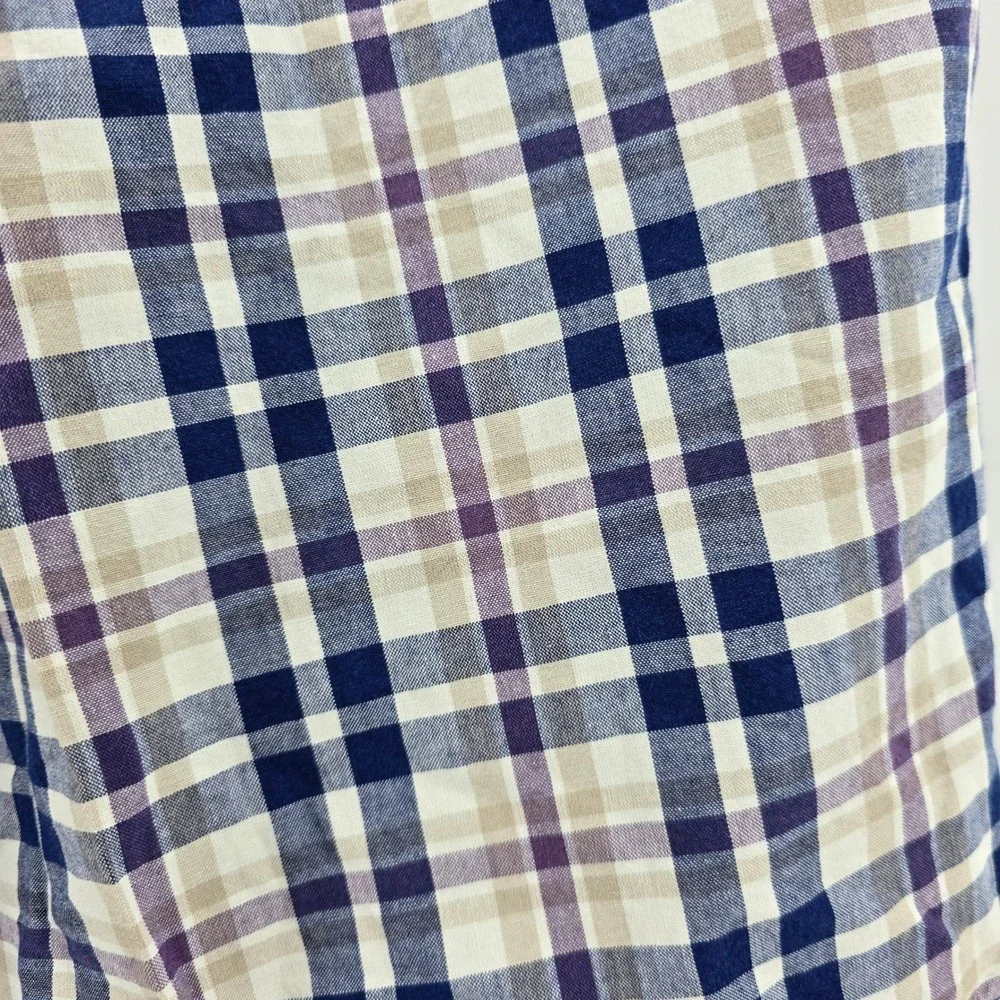 IZOD Madras Shorts Mens Luxury Sport Plaid Flat Front Navy Tan 38W MSRP $60 NEW